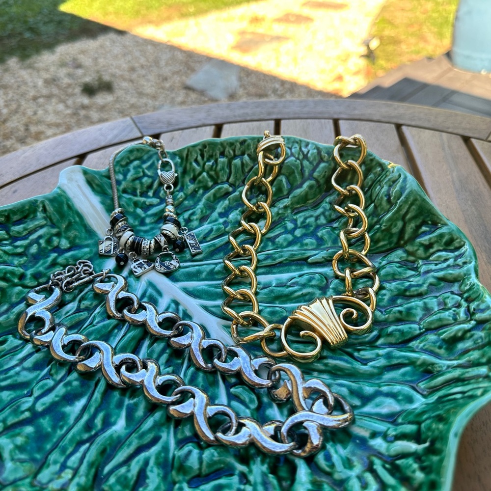 SOLD Monet gold tone rams head necklace and silver tone necklace